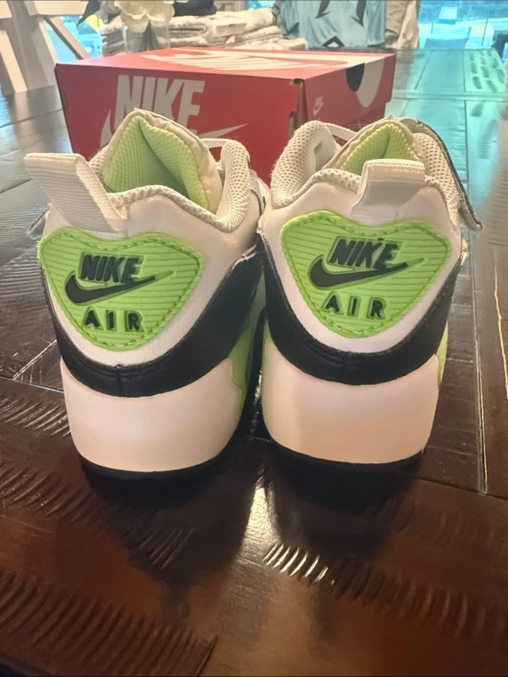 Nike Kids' Air Max 90 Eason(PS) in Light Gray, Black & Neon Green